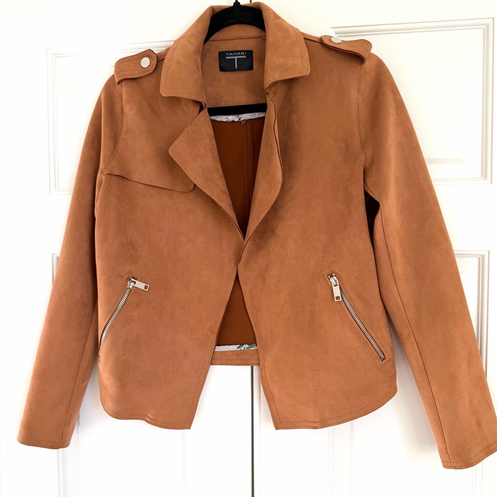 TAHARI Moto Jacket Faux Suede [XS]
